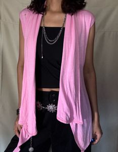Pink Sleeveless Waterfall Cardigan