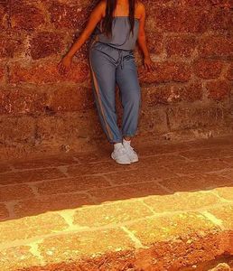 Blue off shoulder jumpsuit