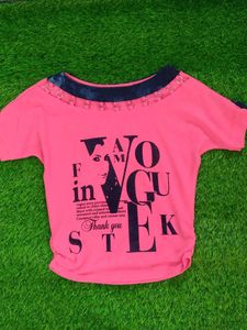Pink Graphic Print Off-Shoulder Top