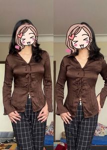 Chic Brown Tie-Front Blouse