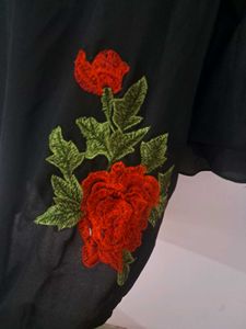 Black Embroidered Rose Top