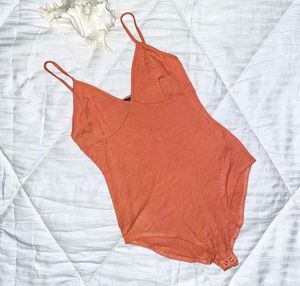 Coral Ribbed Bodysuit