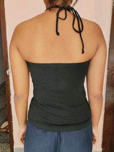 Black Ruched Halter Neck Tube Top