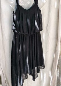 20194. Chic Black Ruffle Cold Shoulder Dress