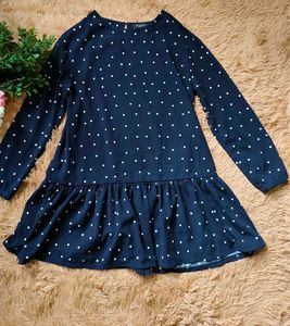 Navy Polka Dot Long Sleeve Ruffle Dress