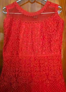 Stunning Red Lace Ethnic Gown with cancan