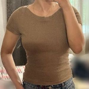 Basic Brown Ribbed Crop Top | Size S