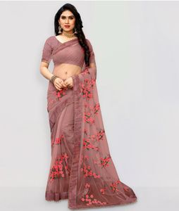 Patlani style embroidered net saree(Brown)