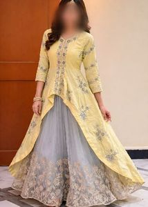 Elegant Yellow & Grey Ethnic Gown