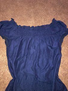 Navy Blue Embroidered Smocked Dress