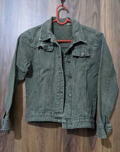 Denim Jacket - Olive Colour - XS