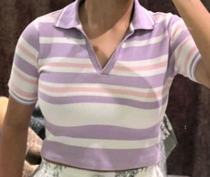 Striped Cropped Polo Shirt