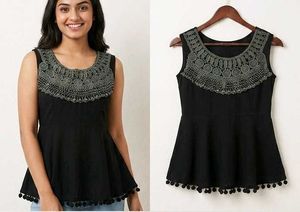 Elegant Black Kurta with Lace Neckline