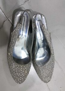 Sparkly Silver Wedge Sandals