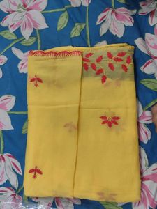 Vibrant Yellow Embroidered Saree