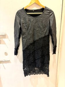 Black Leather And Lace Detail Dress