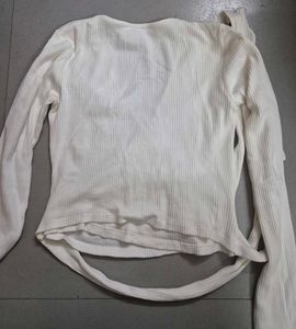 White Ribbed Wrap Top