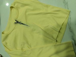 lemon yellow Ribbed Zip Neck Top