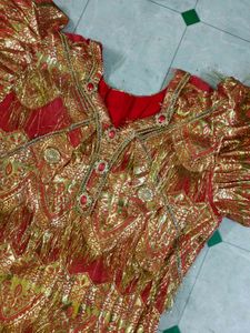 Red &amp; Gold Embellished Dress with Leggings