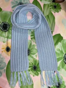 Baby Blue Knit Scarf with Tassels
