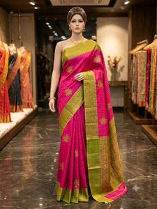 Pink & Green Checked Poonam Saree
