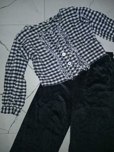 Chic Gingham Top &amp; Velvet Pants Set