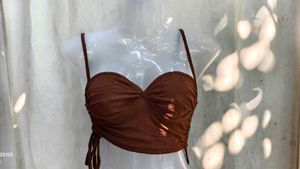 171110. Chic Brown Ruched Bustier Top
