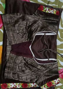 BROWN SAREE WITH FLORAL BORDER