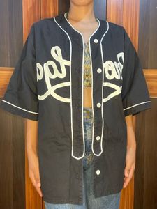 Black Baseball Style Button-Up Shirt