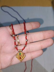 Vintage Gold Pendant Red Beaded Necklace