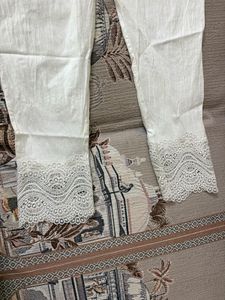 Elegant White Lace Trim Pants