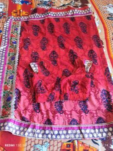 Red Printed saree with blouse