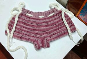 Crochet Striped High Waisted Shorts