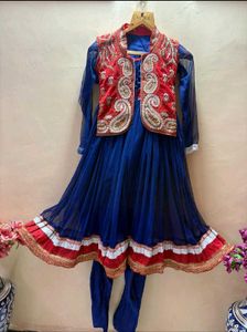 Embroidered Blue Jacket style frok set