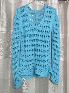 Blue Knit V-Neck Sweater