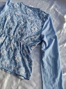 brand new(savana)patchwork blue Puff Sleeve Top