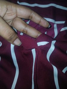 Maroon Striped V-Neck Top