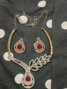 Elegant Red Stone Necklace & Earring Set