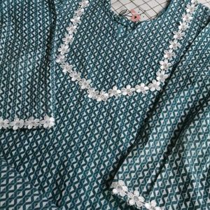 Beautiful Teal Floral Lace Kurti