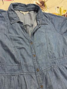 Blue Denim Tiered Midi Dress
