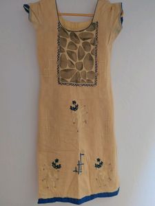 Straight Kurta With Dupatta, XS, Cream, Navy Blue