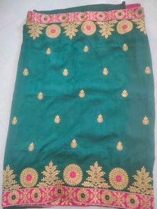 Diwali special Embroidered Teal Green Saree