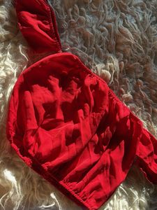 Red Off-Shoulder Crop Top