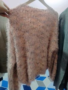 Trendy Soft Fuzzy Knit Sweater | Light Pink Melang