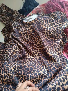Leopard Print Short Sleeves top and full pant