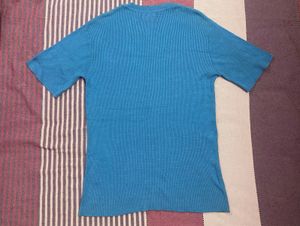 Blue Ribbed Crew Neck T-Shirt