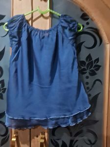 Blue Off-Shoulder Ruffled Top