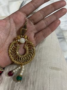 Chand Bali Earrings With Pearl Latkan Hook loops