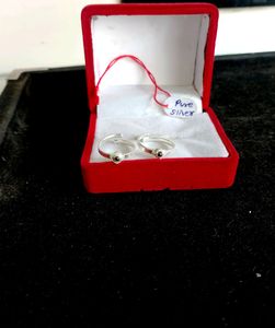 Single Stone Toerings Pure Silver Pair (Adjustable)