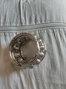 Boho Beaded Silver Tone Coil Bracelet